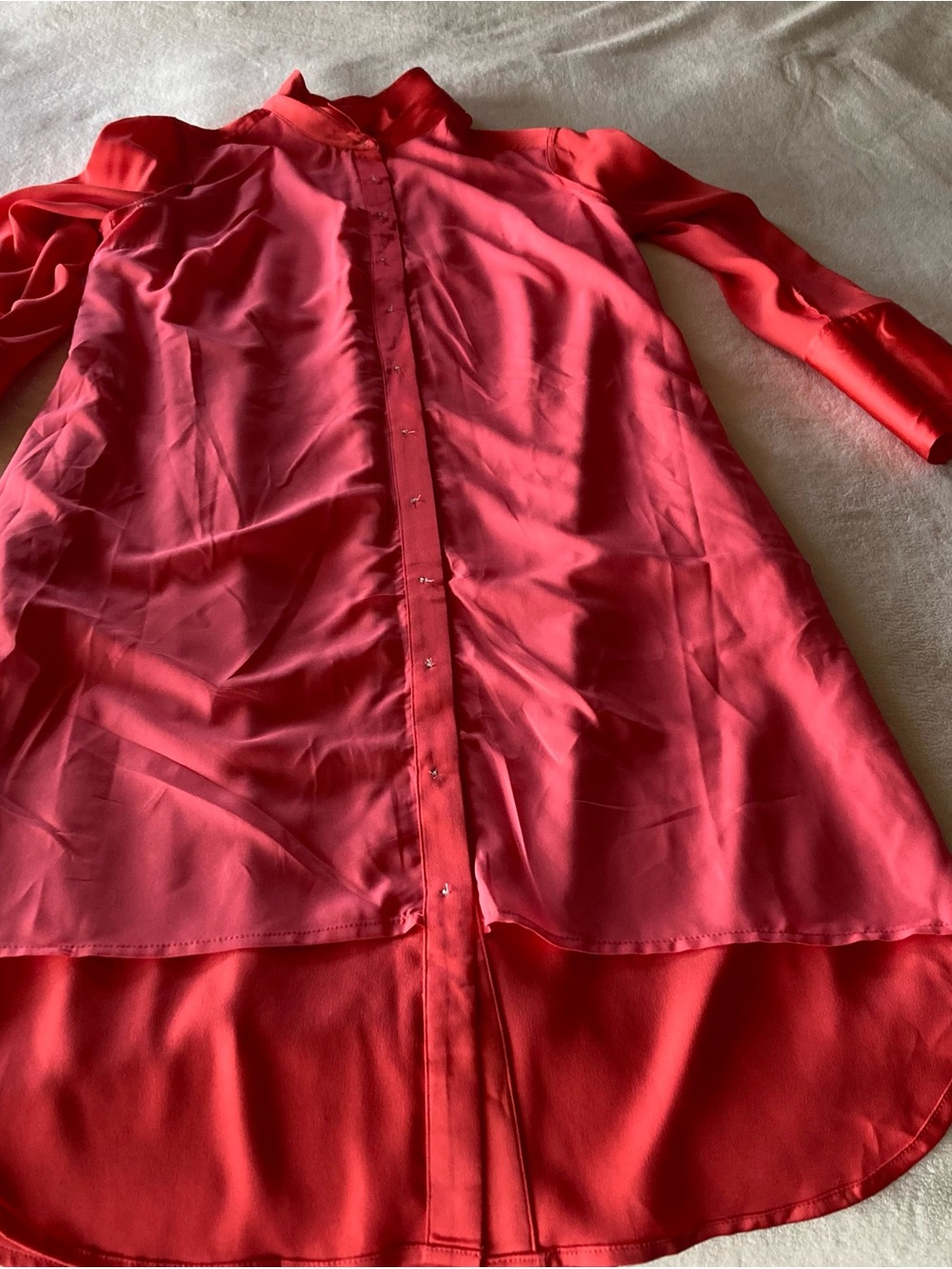Banana Republic TieWaist Shirtdress, Bright Coral Sz M. Satiny Polyester.#796756 - Picture 10 of 14